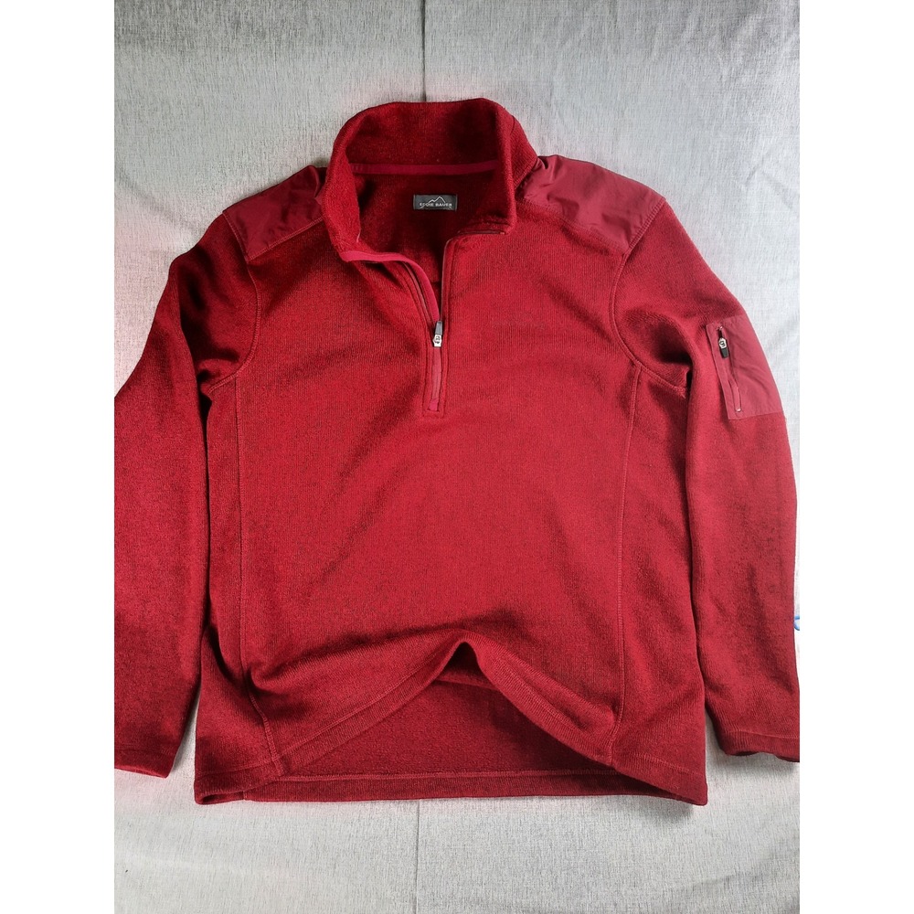 Eddie Bauer Men's XL Quarter Zip Pullover Fleece Jacket Side Pocket red Nylon